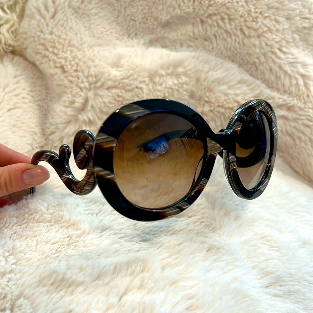 Prada Oversized Baroque Round Sunglasses with Swirl Shell Frame - SPR27N